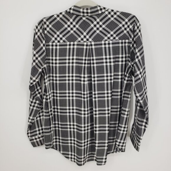 3/$25 Christopher & Banks Plaid Button Down Shirt Top SP Long Sleeve White Black - Picture 2 of 8